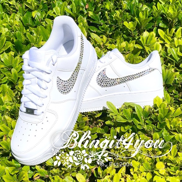 Bling 2 swooshes Swarovski crystal Nike AF1 shoes - Picture 3 of 8